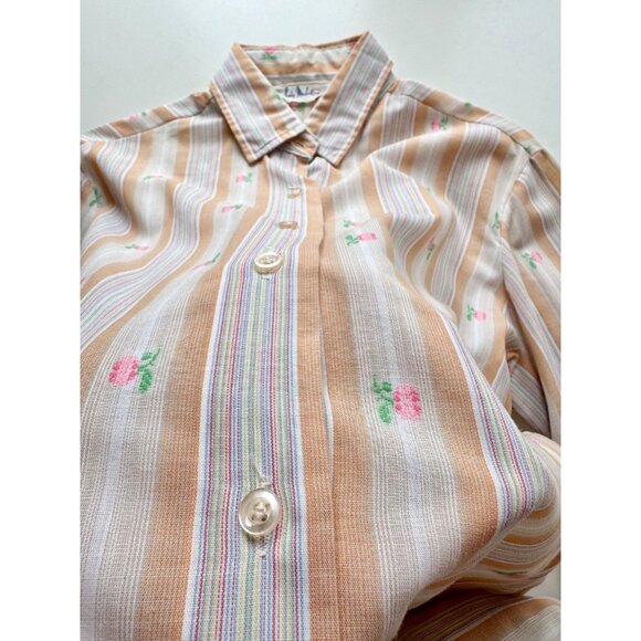 Vintage 70's LADY MANHATTAN Rose Embroidered Striped Button Down Shirt, Size M - Picture 11 of 14